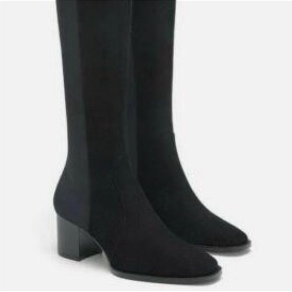 ZARA LONG ELASTIC BLOCK HIGH HEEL BOOTS
